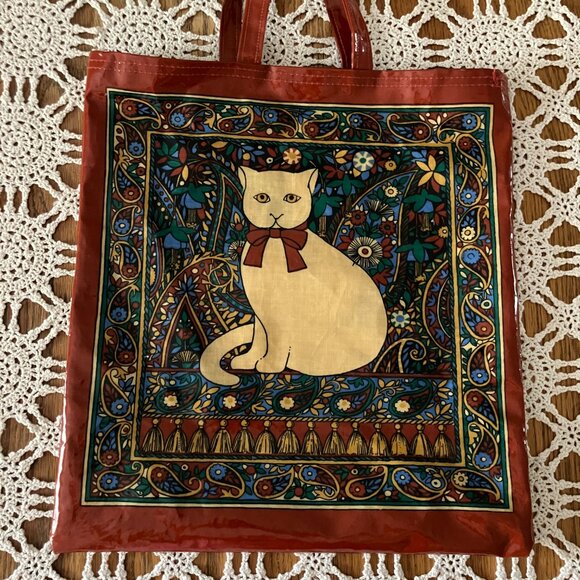 Vtg Ulster National Trust for Scotland Pat Albeck Cat on Paisley Shaw Tote Bag - Picture 2 of 15